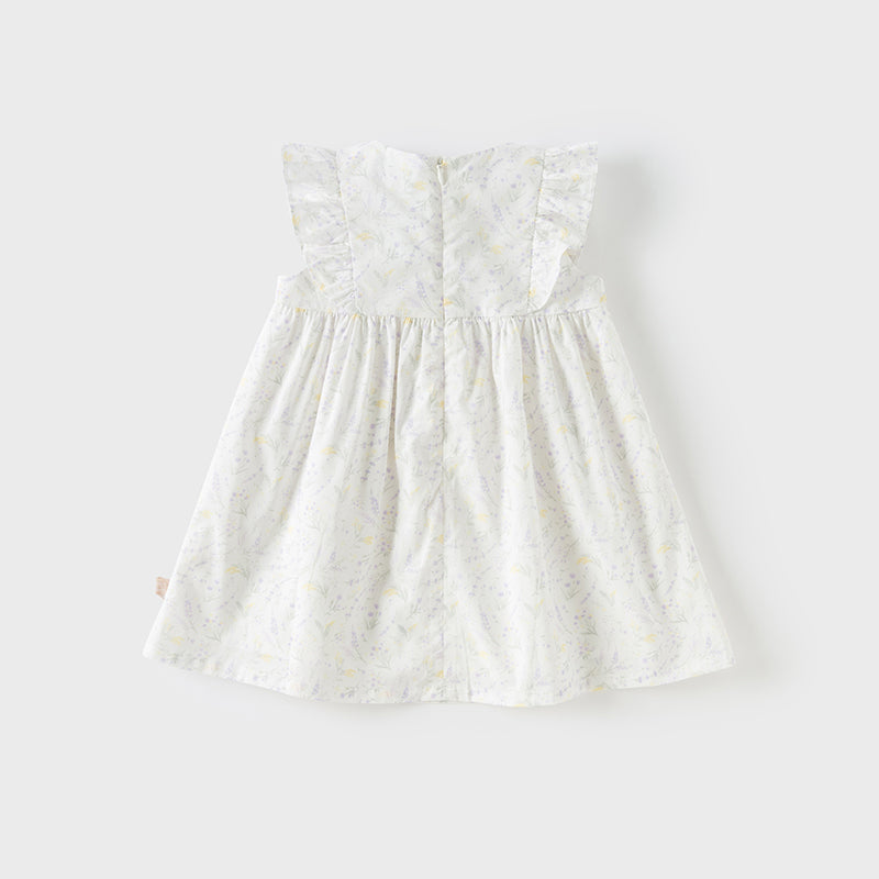فستان بنات صيفي من القطن الخالص بأكمام كاب بطباعة زهرية بأسلوب لطيف