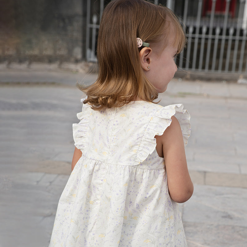 فستان بنات صيفي من القطن الخالص بأكمام كاب بطباعة زهرية بأسلوب لطيف