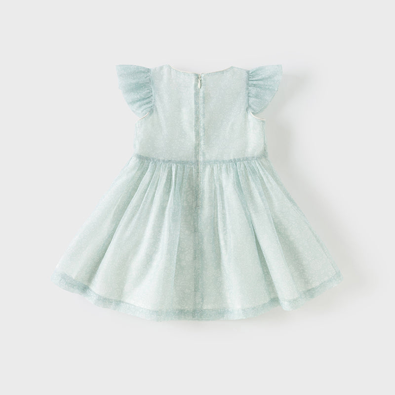 فستان صيفي من الأورجانزا باللون الأخضر للبنات، مزين بفيونكة