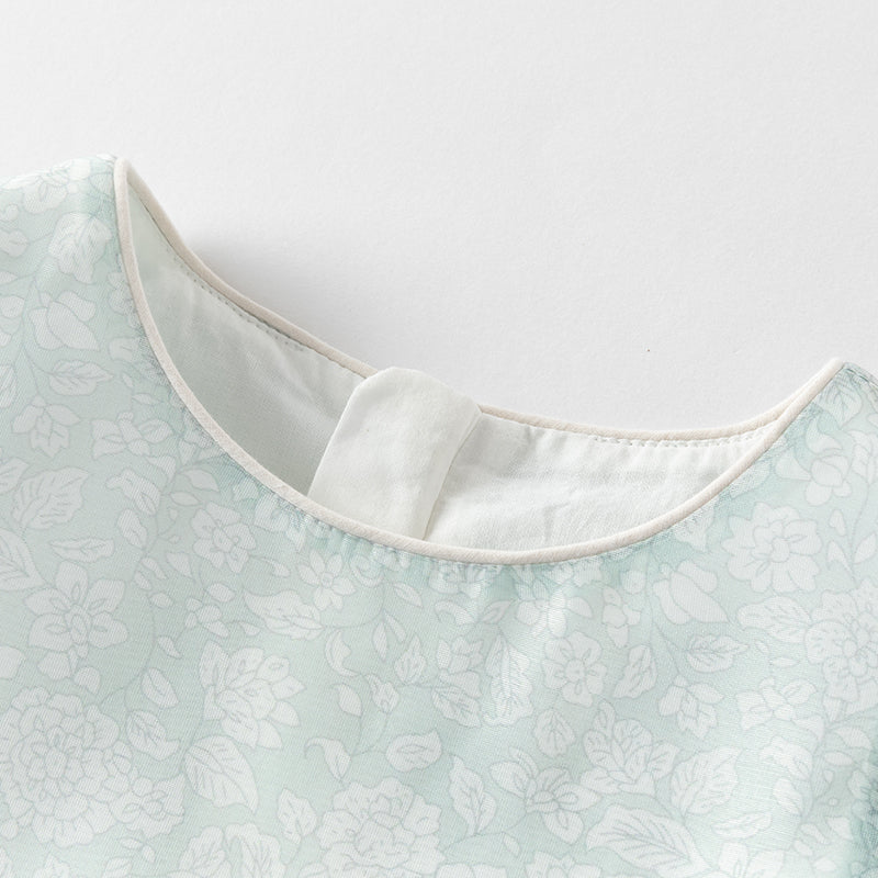 فستان صيفي من الأورجانزا باللون الأخضر للبنات، مزين بفيونكة