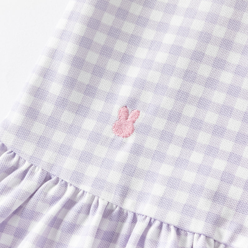 فستان بنات صيفي من القطن بياقة بولو باللون البنفسجي الفاتح مع تصميم رياضي