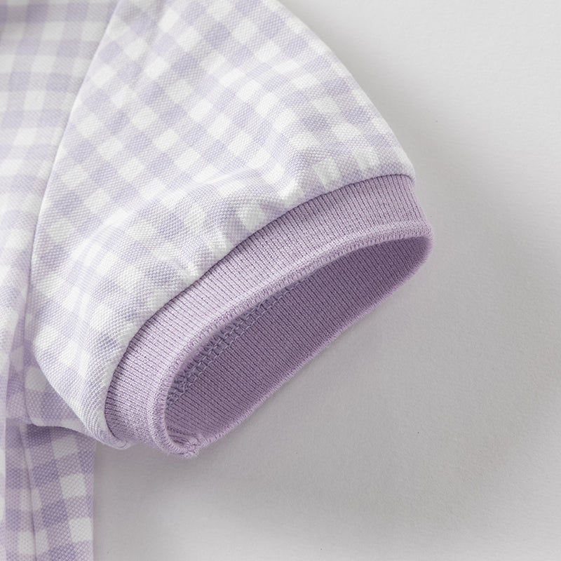 فستان بنات صيفي من القطن بياقة بولو باللون البنفسجي الفاتح مع تصميم رياضي