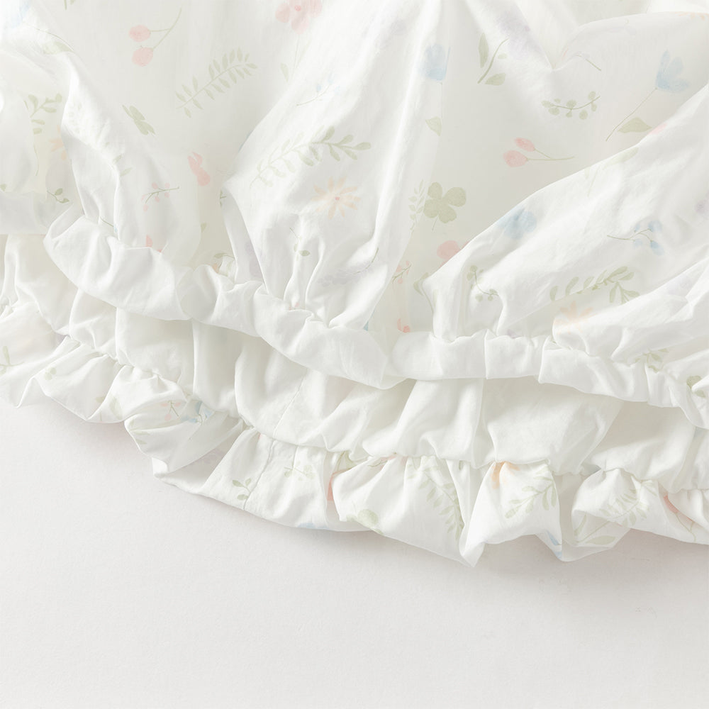 فستان بنات صيفي بدون أكمام بطبعة زهور وياقة بيتر بان بتصميم حافة منتفخة بأسلوب لطيف