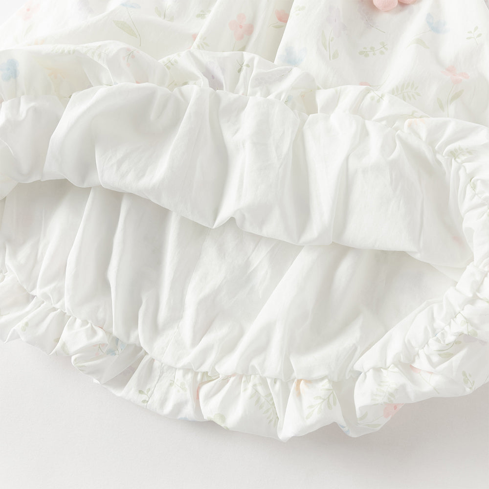 فستان بنات صيفي بدون أكمام بطبعة زهور وياقة بيتر بان بتصميم حافة منتفخة بأسلوب لطيف