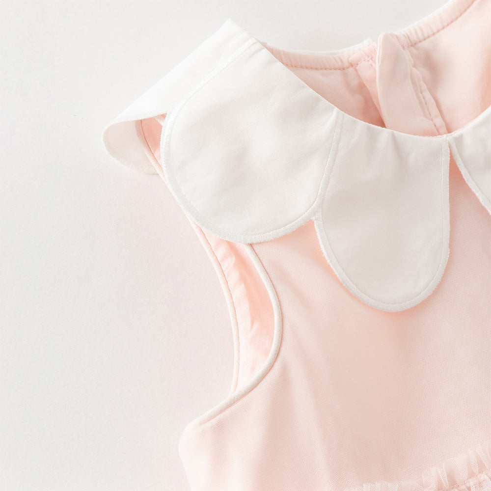 فستان بنات صيفي وردي بدون أكمام من التول بتطريز حلويات مع حقيبة كروس بودي بشكل كب كيك