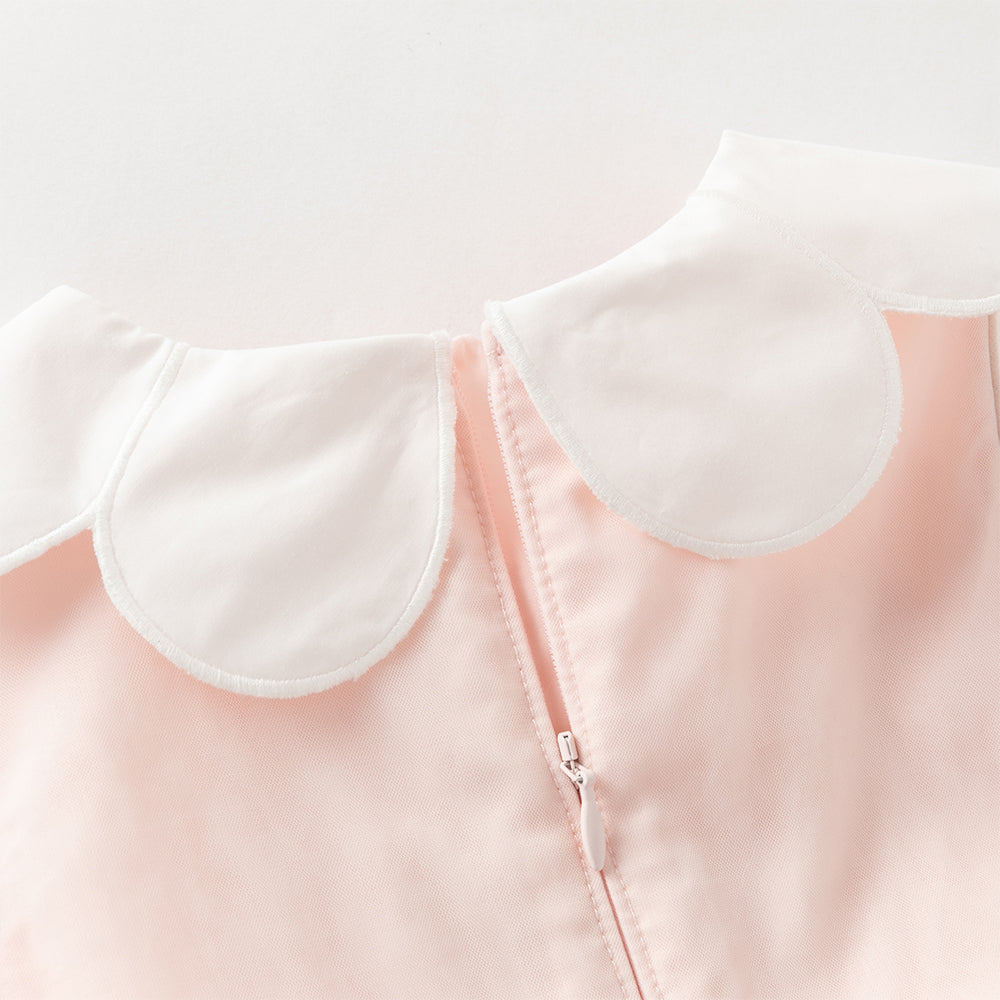 فستان بنات صيفي وردي بدون أكمام من التول بتطريز حلويات مع حقيبة كروس بودي بشكل كب كيك