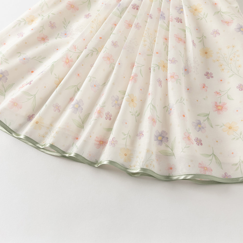 فستان بنات صيفي بياقة تشيباو وأكمام كاب بطبعة زهور بأسلوب صيني