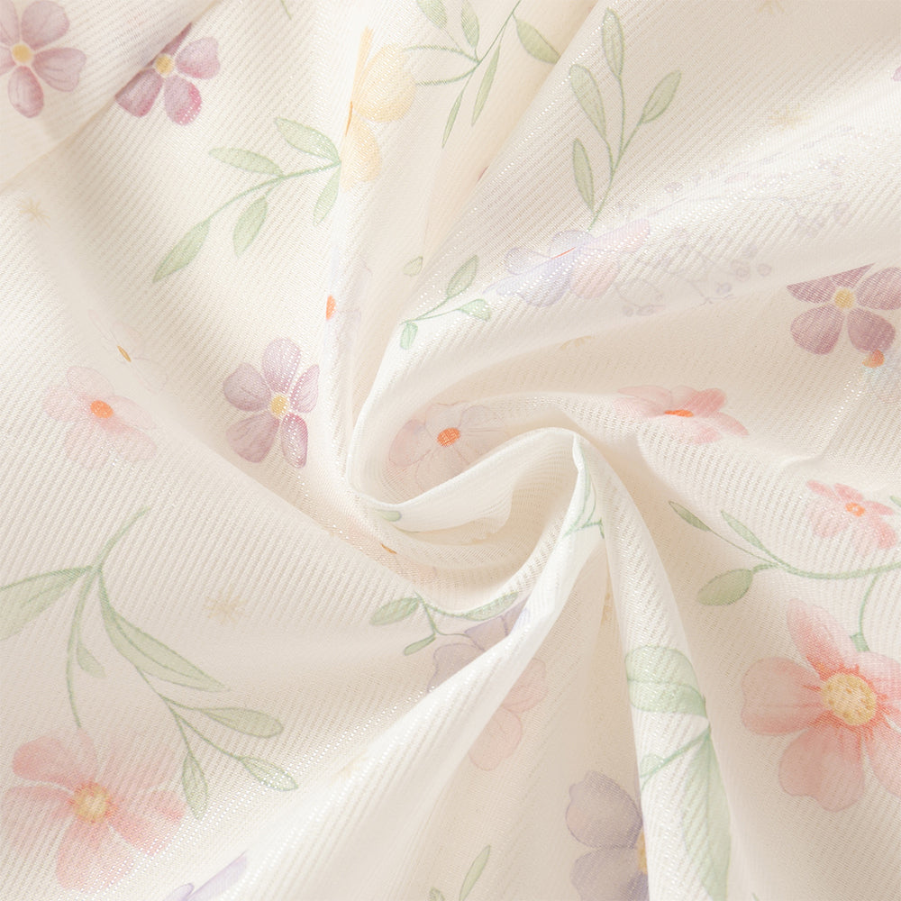 فستان بنات صيفي بياقة تشيباو وأكمام كاب بطبعة زهور بأسلوب صيني