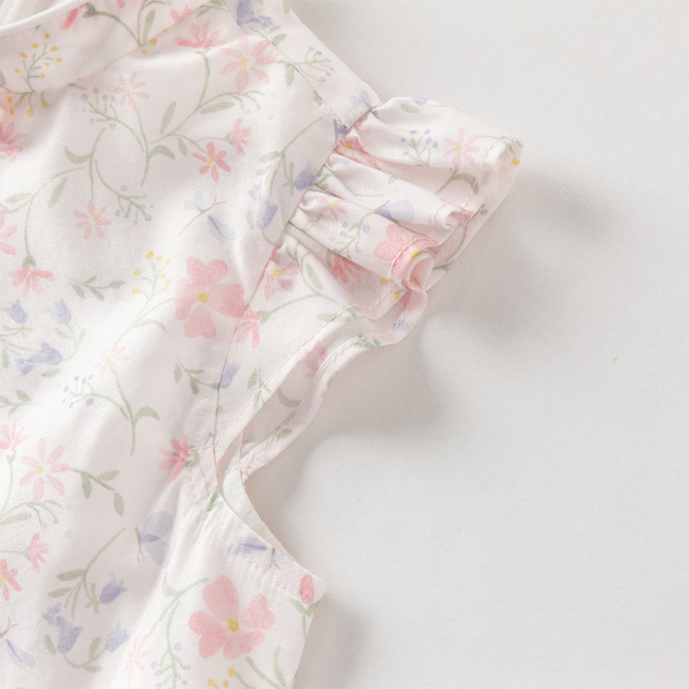 فستان ياقة تشيباو بأكمام قصيرة مزخرف بالزهور للبنات الصغيرات، فستان صيفي صيني متعدد الطبقات