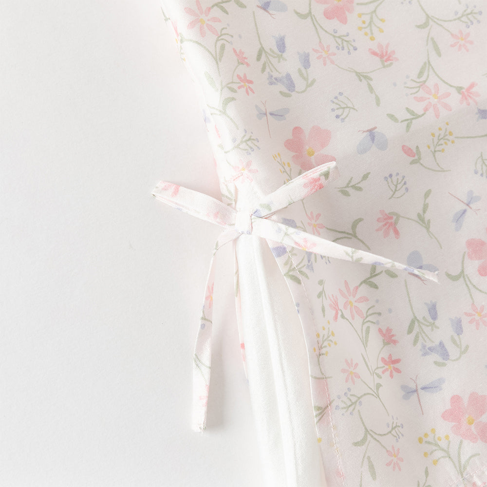 فستان ياقة تشيباو بأكمام قصيرة مزخرف بالزهور للبنات الصغيرات، فستان صيفي صيني متعدد الطبقات