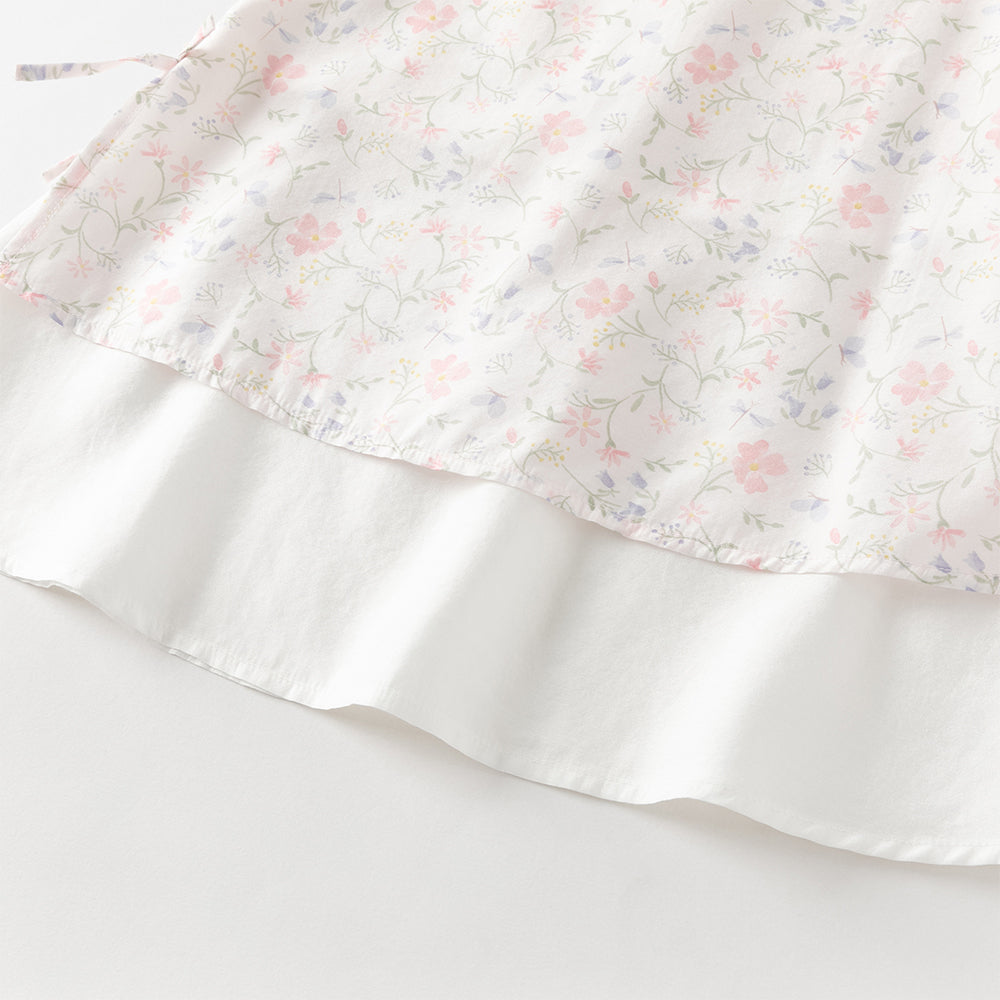 فستان ياقة تشيباو بأكمام قصيرة مزخرف بالزهور للبنات الصغيرات، فستان صيفي صيني متعدد الطبقات