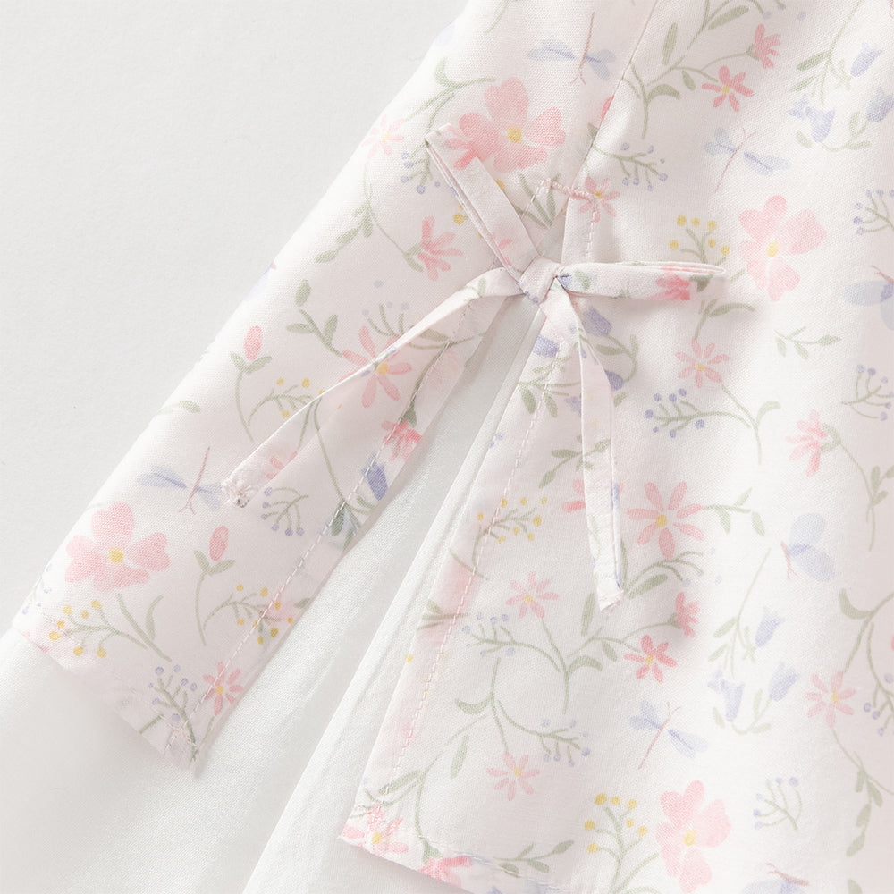 فستان ياقة تشيباو بأكمام قصيرة مزخرف بالزهور للبنات الصغيرات، فستان صيفي صيني متعدد الطبقات