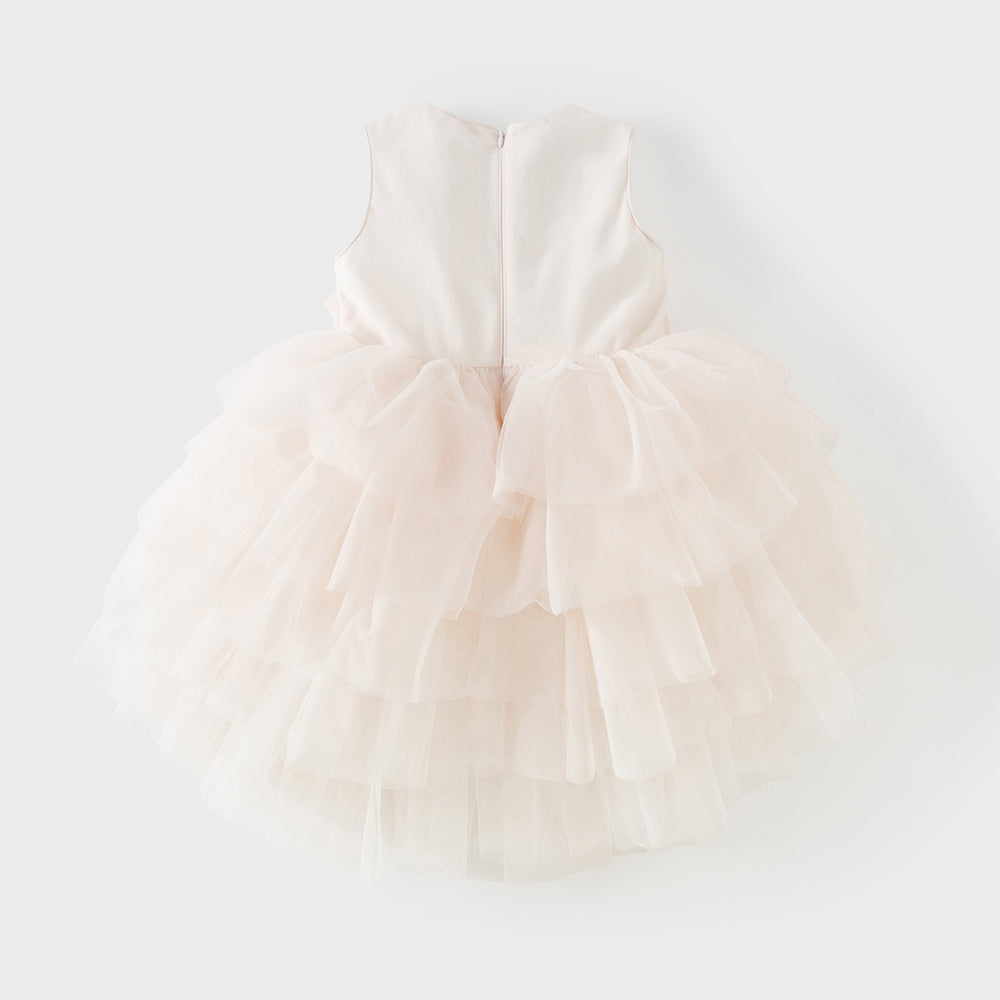 فستان بنات صيفي وردي بدون أكمام من التول بأسلوب أميرة مع فراشات ثلاثية الأبعاد وحزام قابل للإزالة