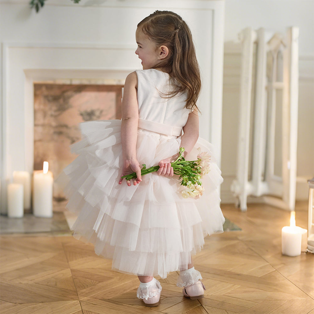 فستان بنات صيفي وردي بدون أكمام من التول بأسلوب أميرة مع فراشات ثلاثية الأبعاد وحزام قابل للإزالة