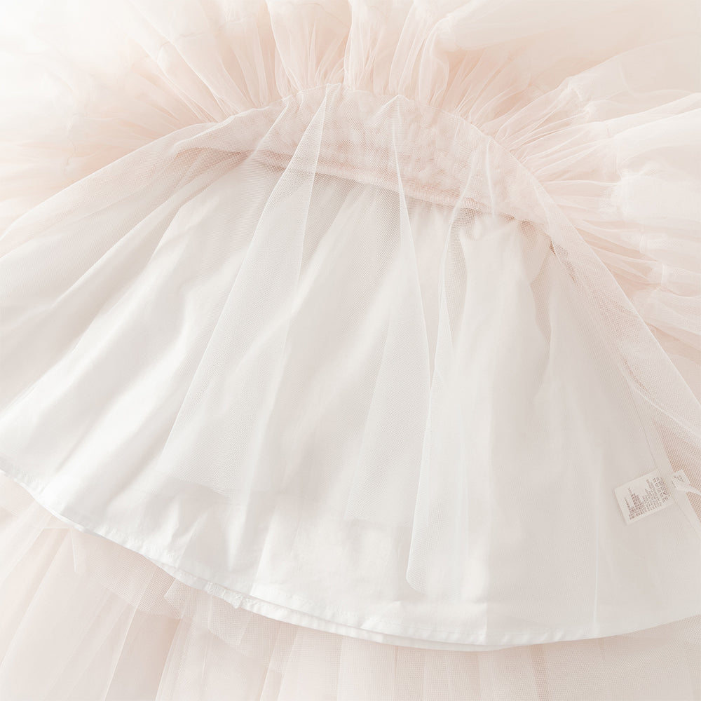 فستان بنات صيفي وردي بدون أكمام من التول بأسلوب أميرة مع فراشات ثلاثية الأبعاد وحزام قابل للإزالة