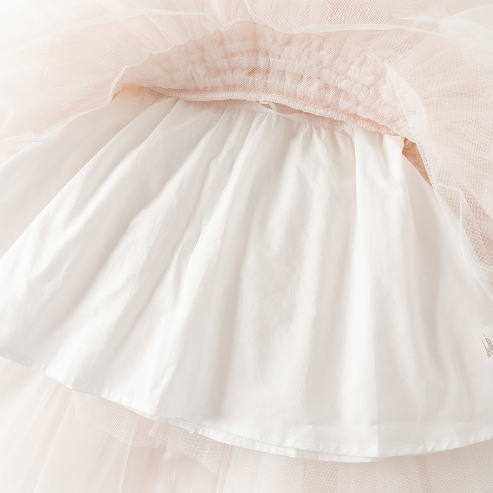 فستان بنات صيفي وردي بدون أكمام من التول بأسلوب أميرة مع فراشات ثلاثية الأبعاد وحزام قابل للإزالة