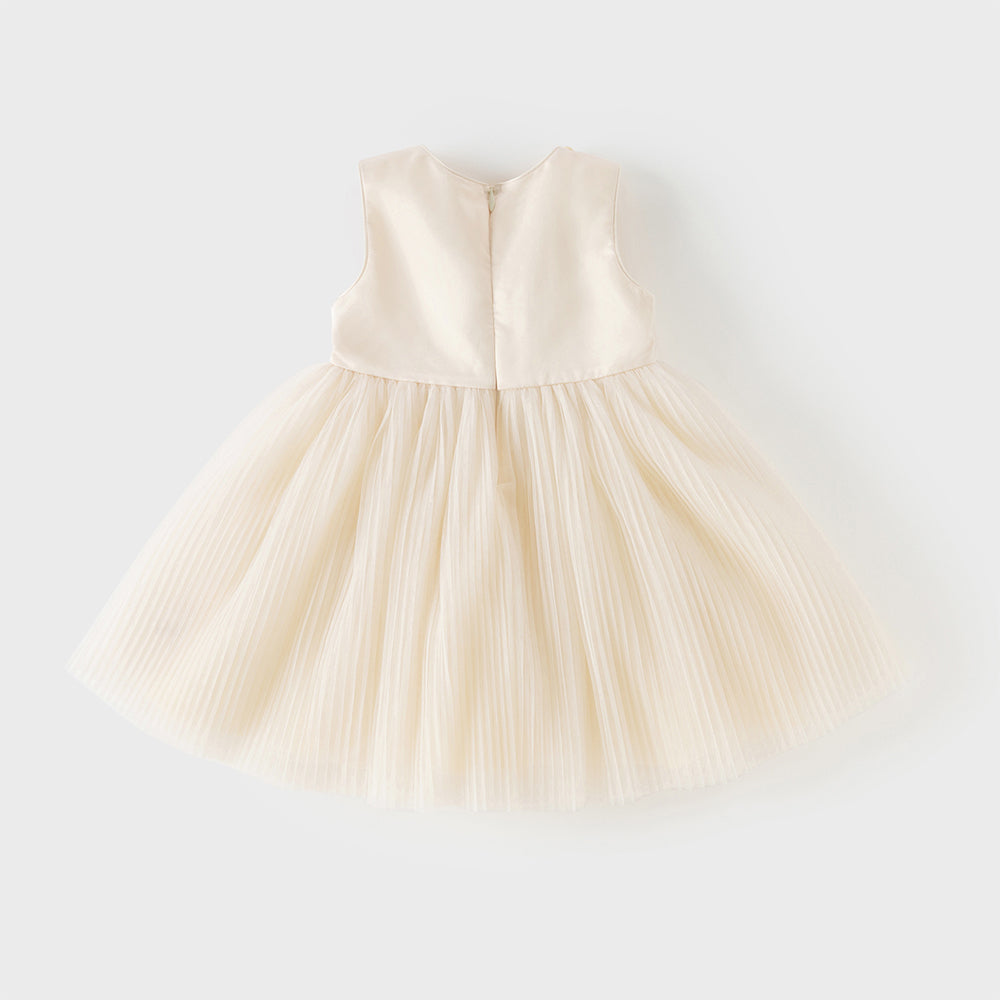 فستان بنات صيفي بلون الشامبين بدون أكمام من التول بأسلوب أميرة مع شال متناسق