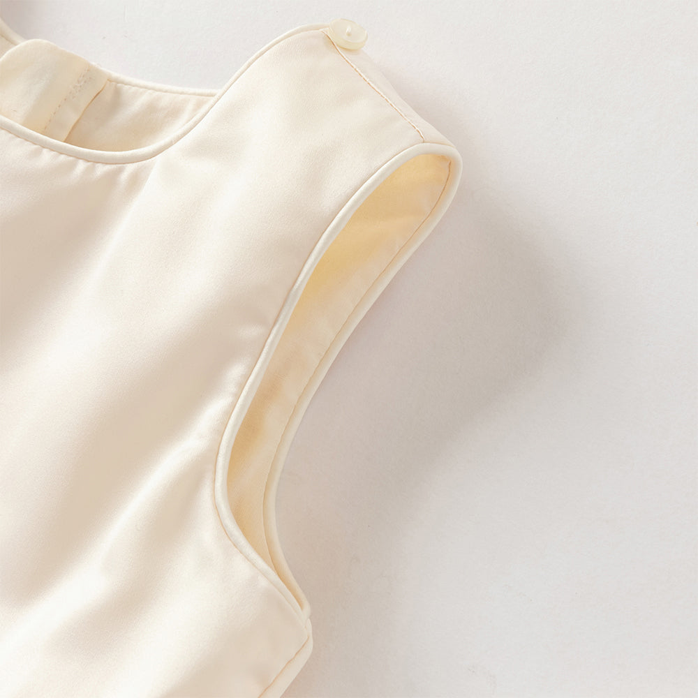 فستان بنات صيفي بلون الشامبين بدون أكمام من التول بأسلوب أميرة مع شال متناسق