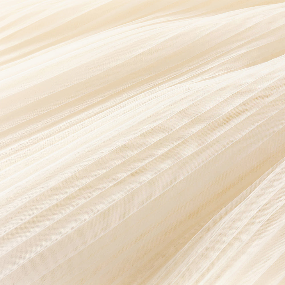 فستان بنات صيفي بلون الشامبين بدون أكمام من التول بأسلوب أميرة مع شال متناسق