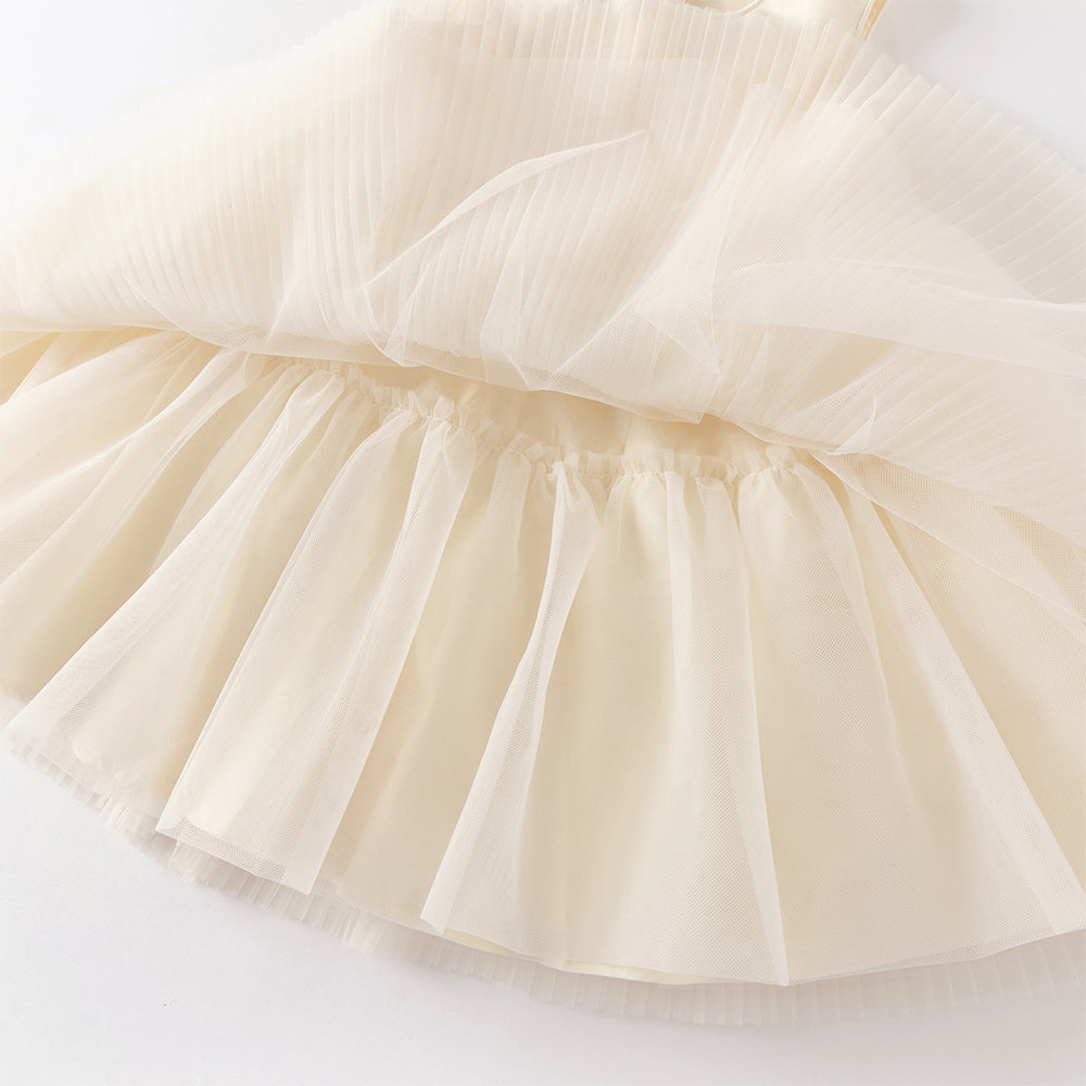 فستان بنات صيفي بلون الشامبين بدون أكمام من التول بأسلوب أميرة مع شال متناسق