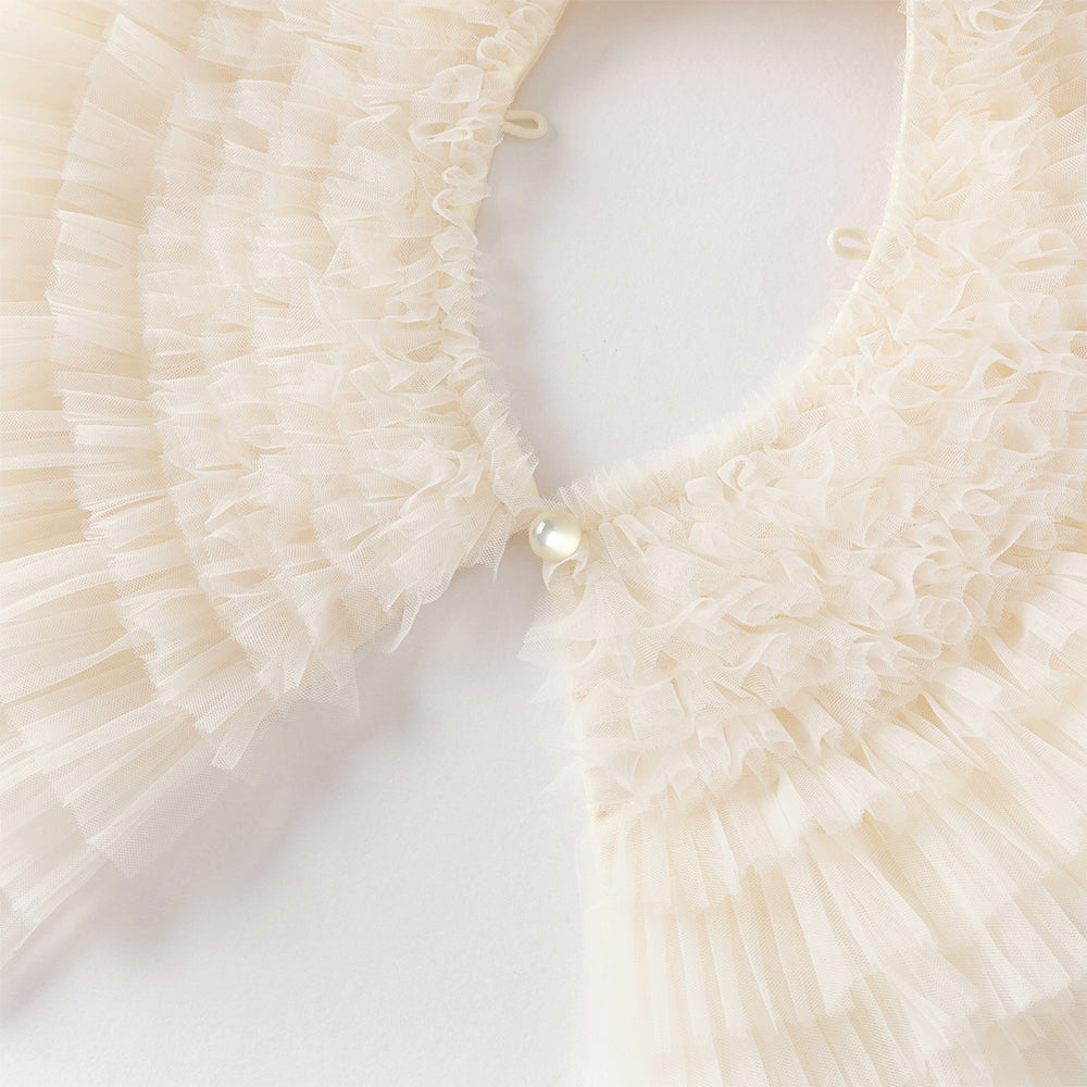 فستان بنات صيفي بلون الشامبين بدون أكمام من التول بأسلوب أميرة مع شال متناسق