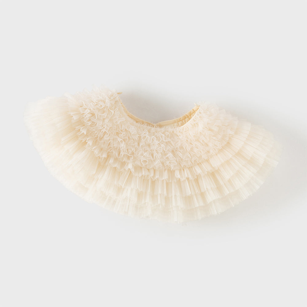 فستان بنات صيفي بلون الشامبين بدون أكمام من التول بأسلوب أميرة مع شال متناسق