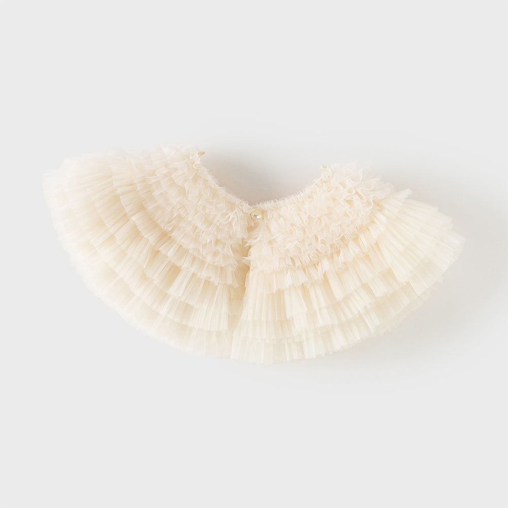 فستان بنات صيفي بلون الشامبين بدون أكمام من التول بأسلوب أميرة مع شال متناسق