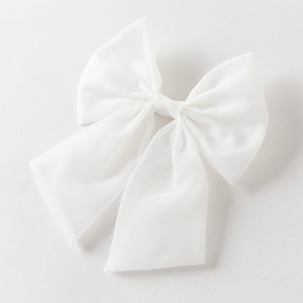 فستان بنات صيفي أبيض من التول بتطريز زهور وأكمام قصيرة (مع مشبك شعر بفيونكة متطابقة)