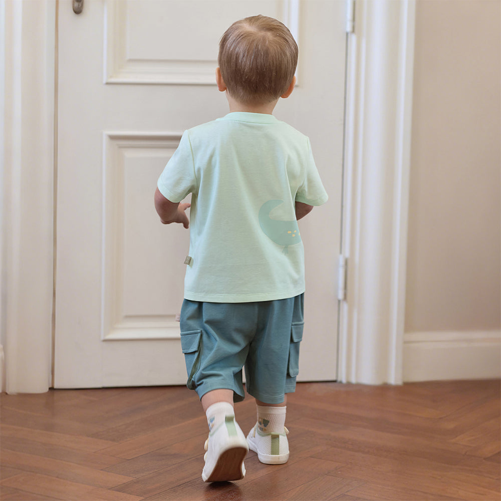 تي شيرت صيفي قطني للأولاد والبنات الصغار بأكمام قصيرة بطبعة حيوانات كرتونية لطيفة متوفر بأربعة ألوان