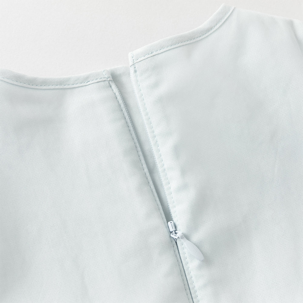 فستان صيفي بناتي أزرق من التول بتصميم كشكش مع فيونكات وياقة دائرية وأكمام قصيرة