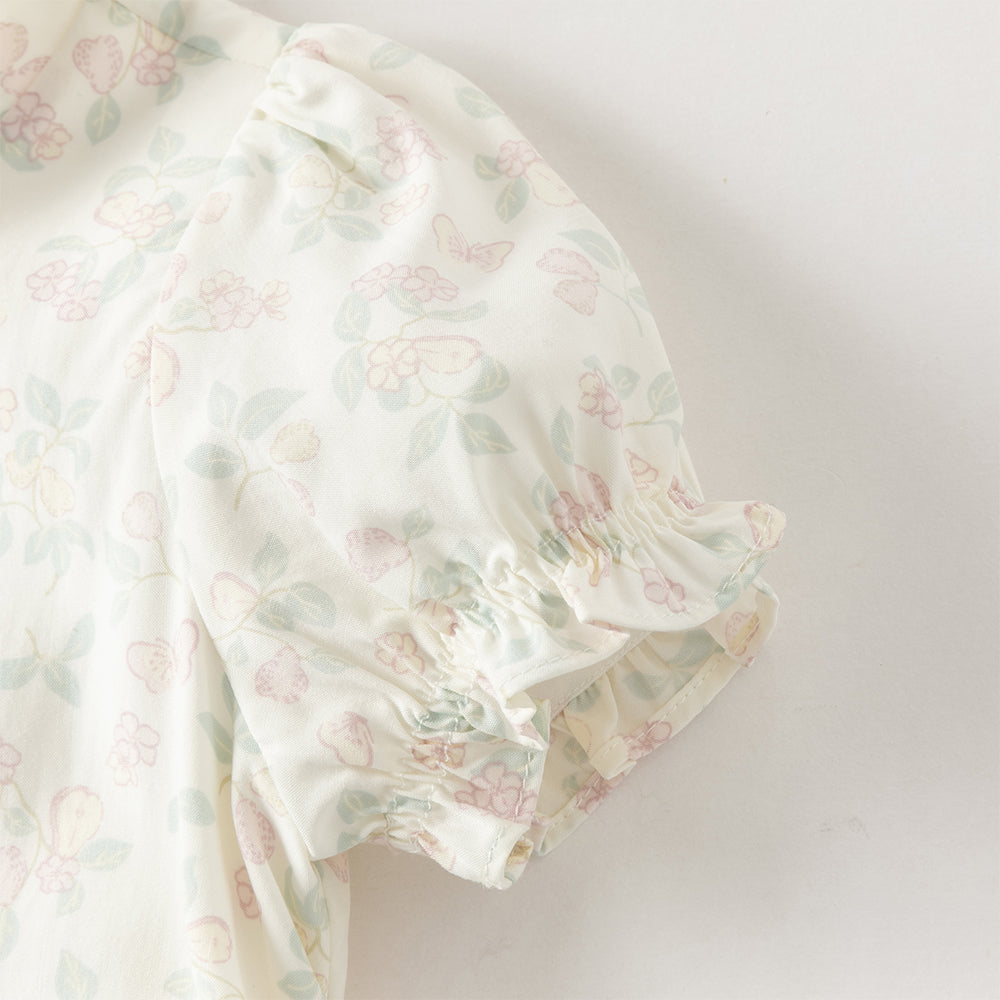 فستان ياقة تشيباو بأكمام قصيرة مطبوع بالزهور للبنات الصغيرات، صيفي، تصميم صيني بطبقات من التول