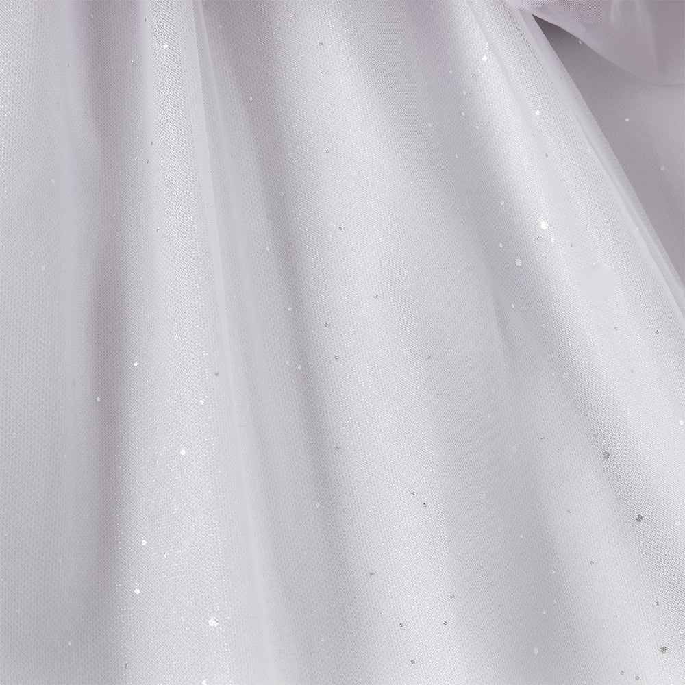 فستان بنات صيفي بنفسجي مطرز بزخارف فراشات من التول - ياقة صينية وتول مع بريق