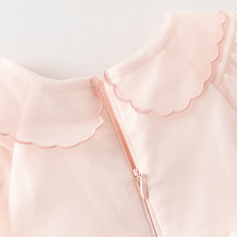 فستان بنات صيفي وردي من التول بتطريز قلوب وزهور (مع حقيبة كروس بودي متطابقة)