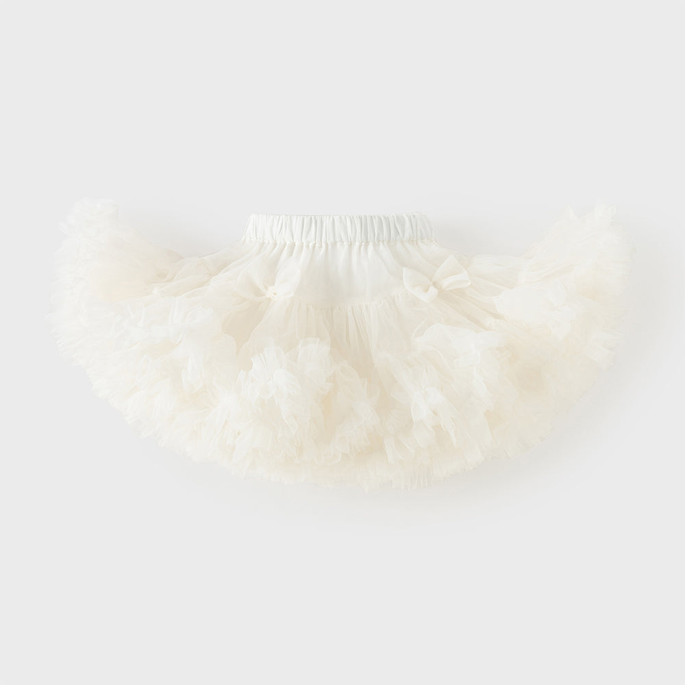 تنورة توتو صيفية للبنات الصغيرات باللون الوردي أو البيج من التول متعدد الطبقات مع فيونكات