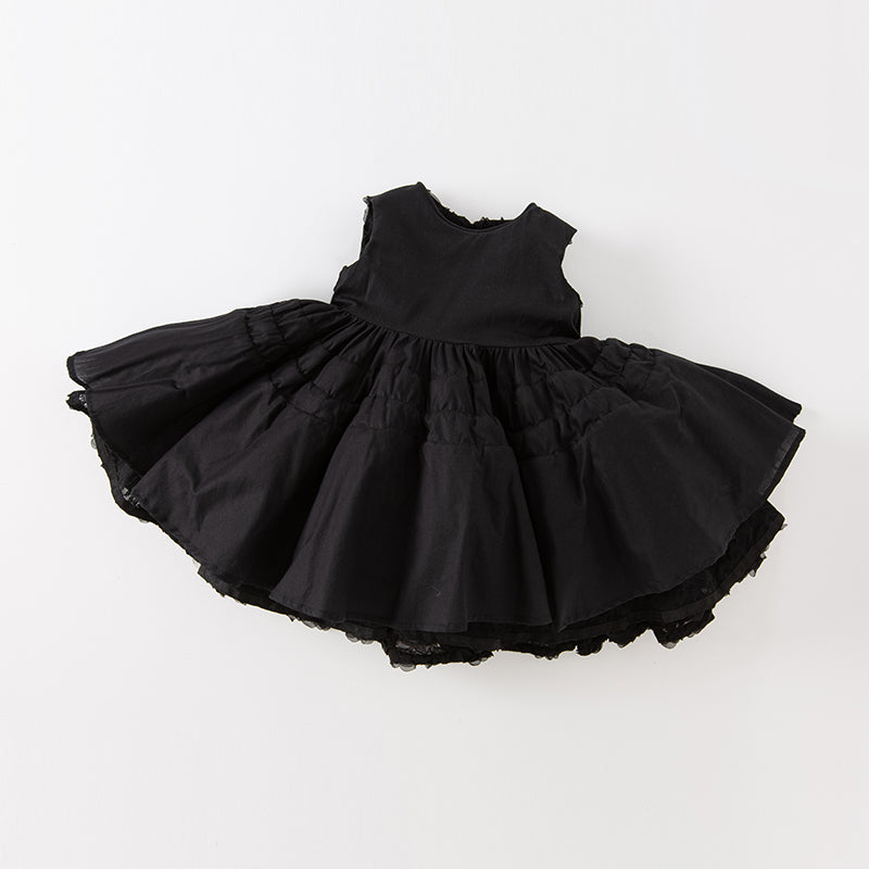فستان أميرة للبنات الصغيرات بدون أكمام من التول الأسود بتصميم فاخر مزين بتفاصيل دقيقة وزهور ثلاثية الأبعاد