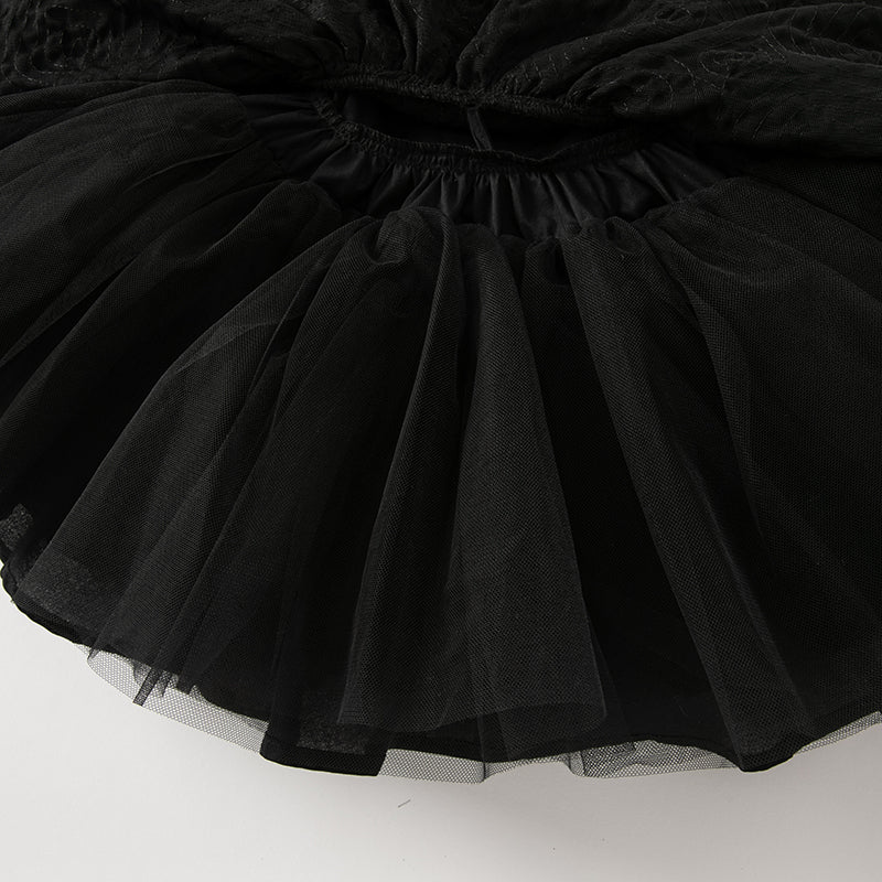 فستان أميرة للبنات الصغيرات بدون أكمام من التول الأسود بتصميم فاخر مزين بتفاصيل دقيقة وزهور ثلاثية الأبعاد