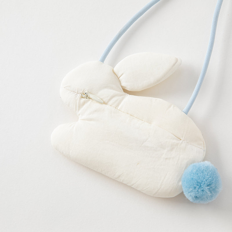 فستان للبنات الصغيرات بأكمام طويلة من التول الأزرق بتصميم صيني جديد مع عناصر أرنب (يشمل حقيبة كروس)