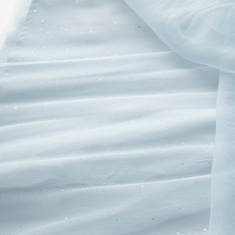 فستان للبنات الصغيرات بأكمام طويلة من التول الأزرق بتصميم صيني جديد مع عناصر أرنب (يشمل حقيبة كروس)