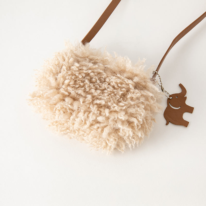 حقيبة كروس بودي كاكي لطيفة للبنات، بتصميم من الفرو الصناعي