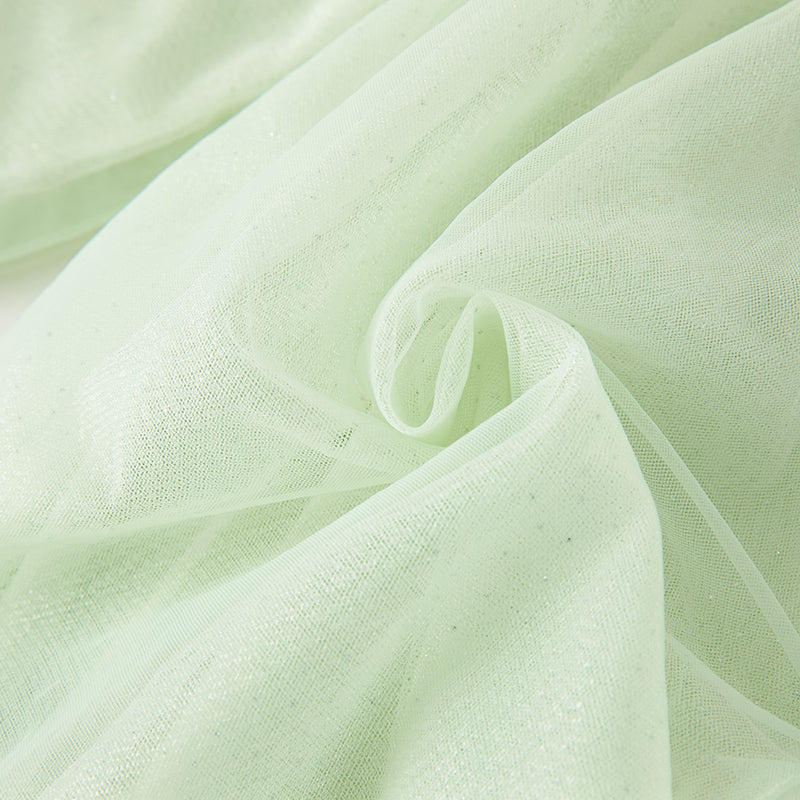 فستان بنات طويل الأكمام من التول باللون الأخضر بأسلوب صيني عصري