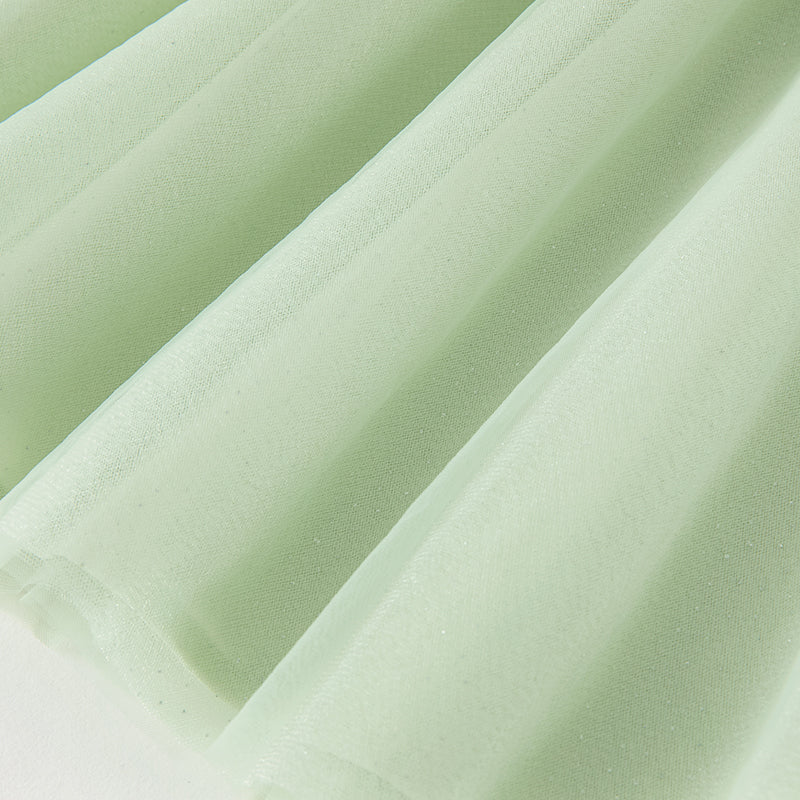 فستان بنات طويل الأكمام من التول باللون الأخضر بأسلوب صيني عصري