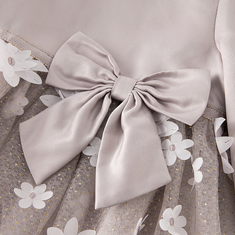 فستان بنات طويل الأكمام من التول باللون البنفسجي بأسلوب أميرة