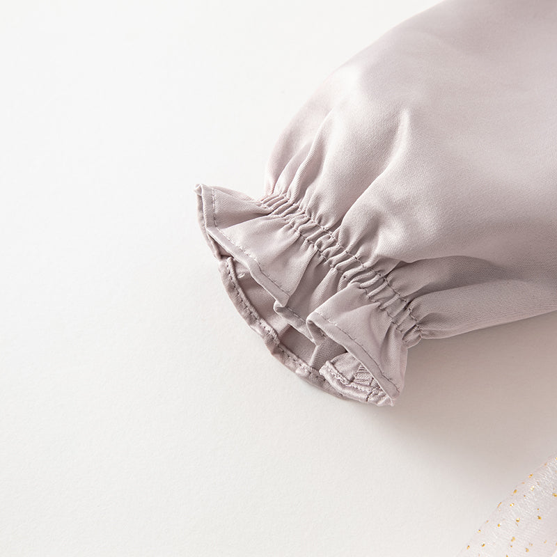 فستان بنات طويل الأكمام من التول باللون البنفسجي بأسلوب أميرة