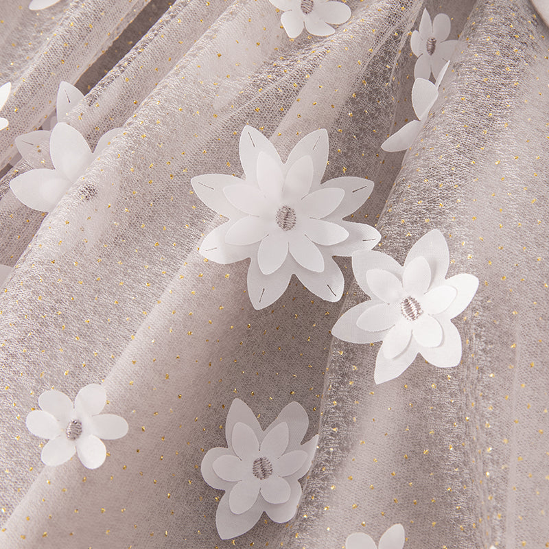 فستان بنات طويل الأكمام من التول باللون البنفسجي بأسلوب أميرة