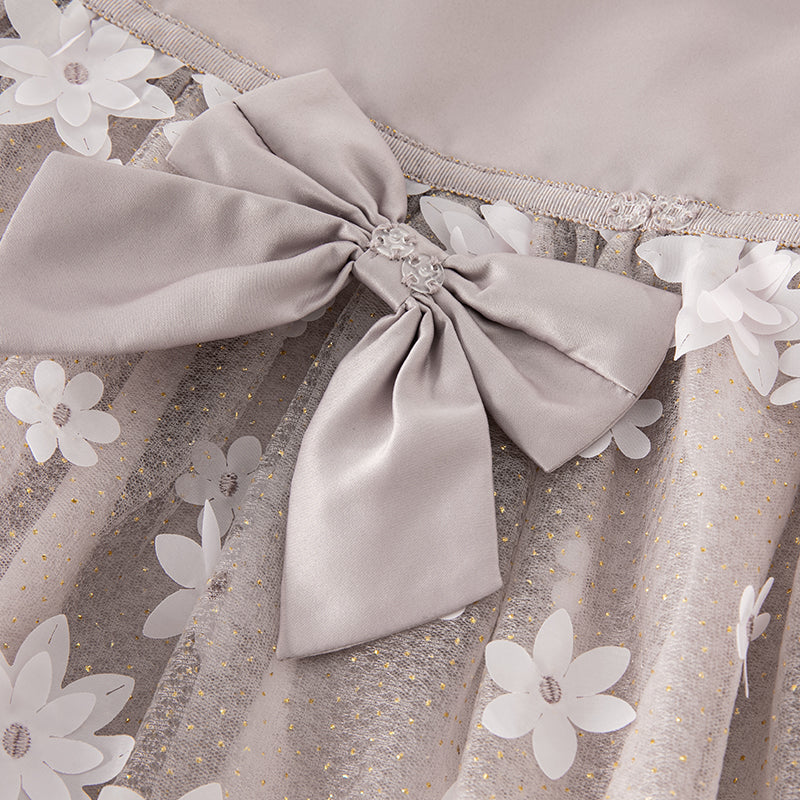 فستان بنات طويل الأكمام من التول باللون البنفسجي بأسلوب أميرة