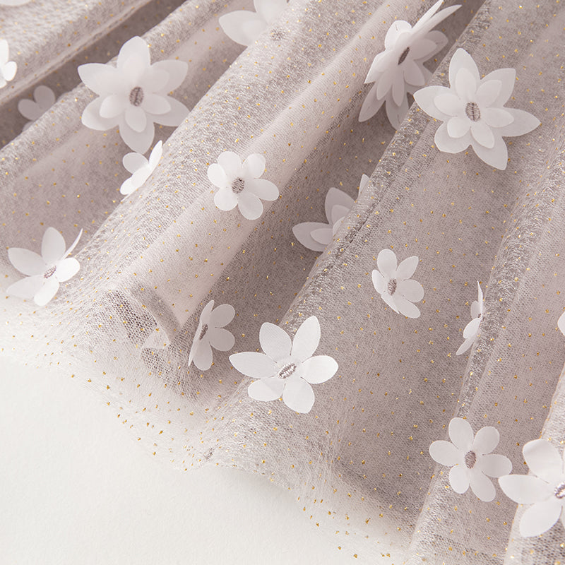 فستان بنات طويل الأكمام من التول باللون البنفسجي بأسلوب أميرة