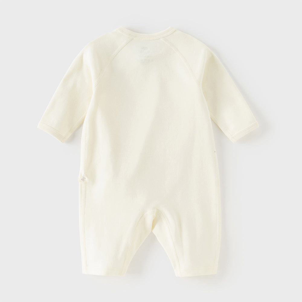 رومبر أطفال من القطن 100% برباط جانبي — متوفر باللون الوردي الفاتح / الأصفر الفاتح / الأزرق الفاتح، مع تطريز دب لطيف