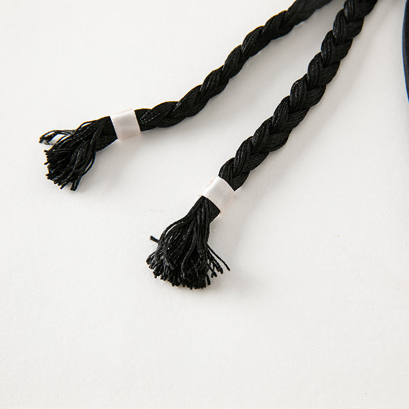 طوق شعر مضفر بأسلوب صيني تقليدي – ضفائر سوداء مع زهور بنفسجية وشرّابات للبنات