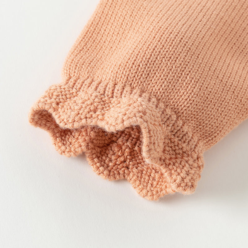 فستان بنات طويل الأكمام من قماش محبوك باللون الوردي البرتقالي مع تنورة تول بأسلوب أميرة