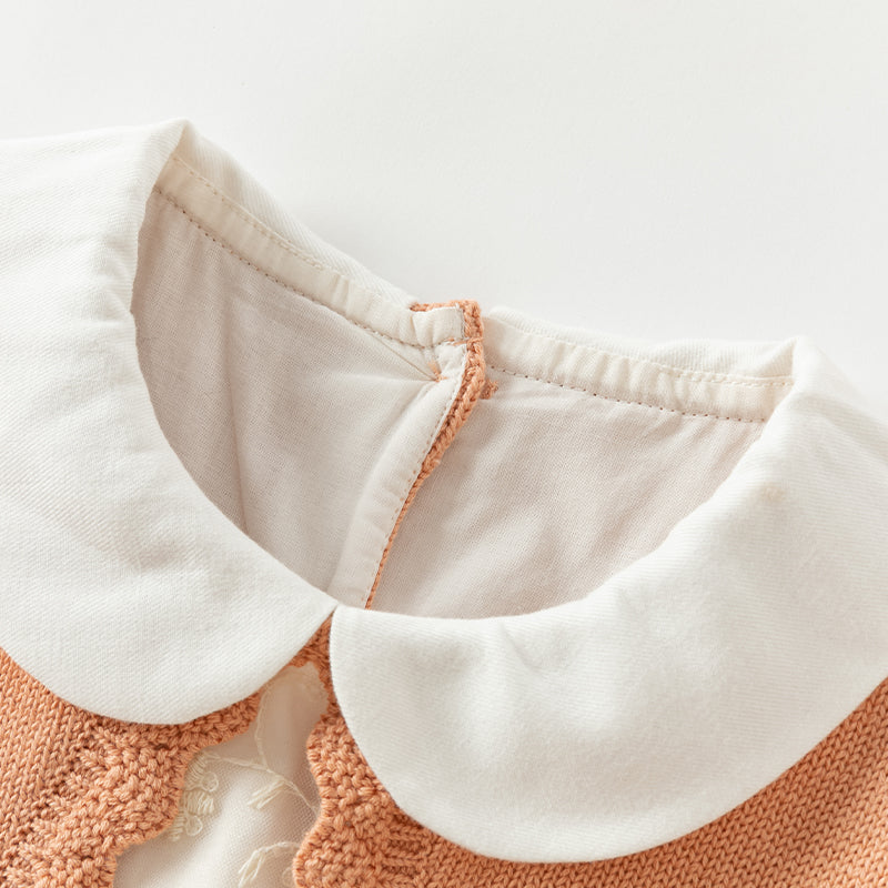 فستان بنات طويل الأكمام من قماش محبوك باللون الوردي البرتقالي مع تنورة تول بأسلوب أميرة